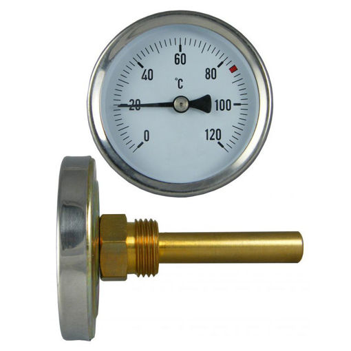 Picture of 100mm x 1/2" Brass Thermometer Pocket c/w Grubscrew