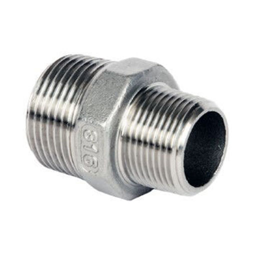 Picture of 1 1/2" x 1 1/4" Stainless Reducing Hex Nipple