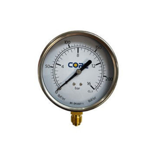 Picture of 100mm Dial 3/8" BSP CORE Bottom Entry Blk&Chrome Pressure Gauge 0-16 Bar