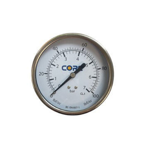 Picture of 100mm Dial 3/8" BSP CORE Back Entry Blk&St/St  Pressure Gauge 0-7 Bar