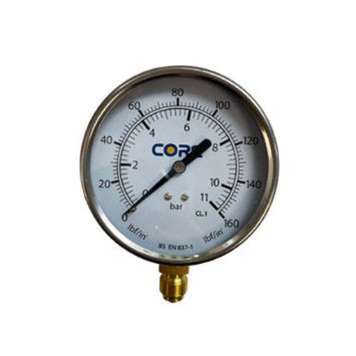 Picture of 100mm Dial 3/8" BSP CORE Bottom Entry Blk&St/St Pressure Gauge 0-11 Bar c/w Cal Cert