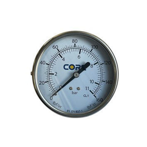 Picture of 100mm Dial 3/8" BSP CORE Back Entry Blk&St/St Pressure Gauge 0-11 Bar
